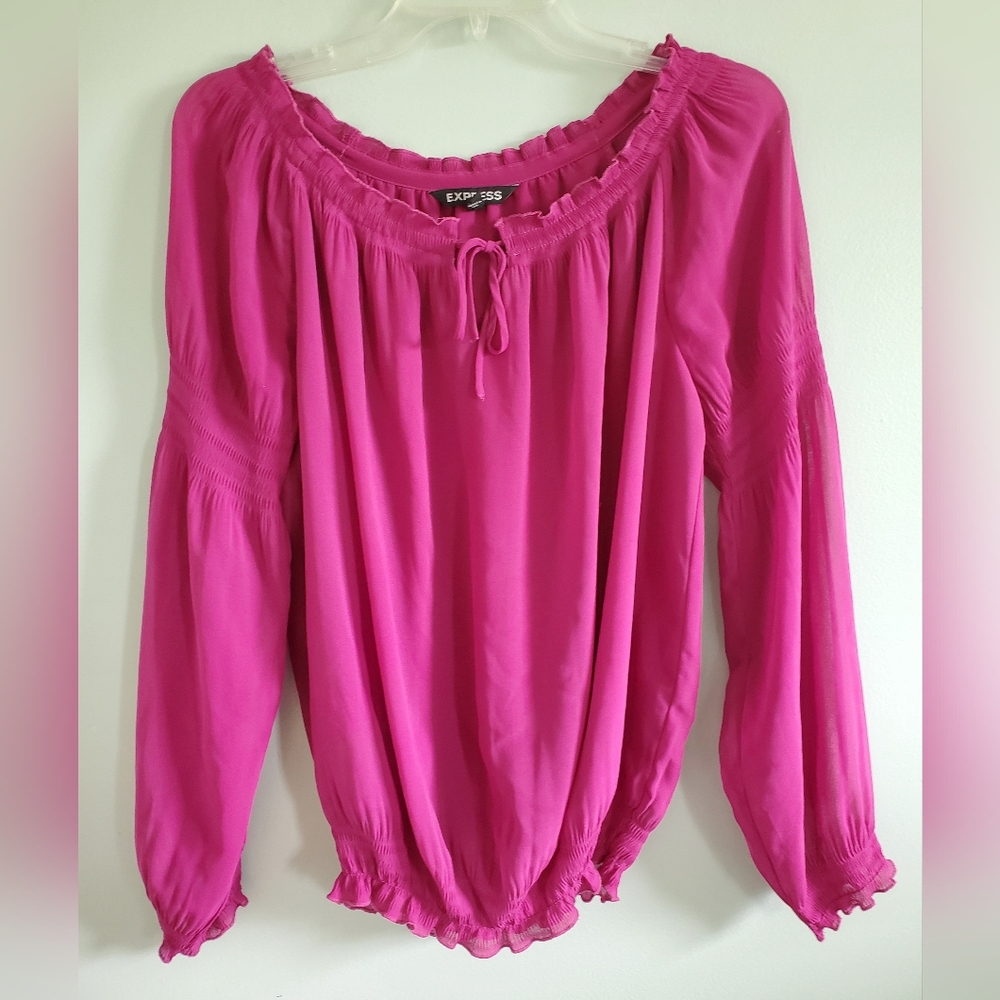 Express Womens Fuchsia Peasant Blouse